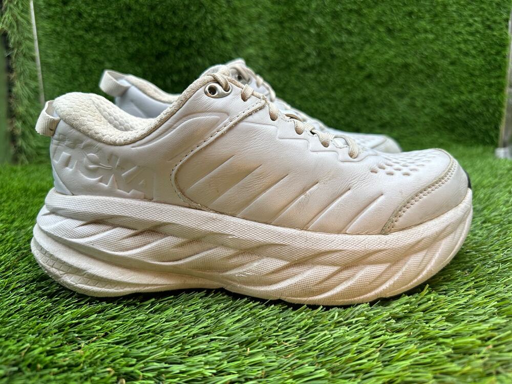 Hoka One One Bondi SR 1110521-WHT Athletic Sneaker Womens 6 White Leather Sports